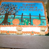 October Birthday This is a cake for October birthdays at church. It is all buttercream. I enjoyed doing this one. The background is done with wilton color...