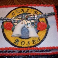 Guns N Roses Had a request for a Guns N Roses cake and this is what I came up with. Everything is buttercream except for toy guns.