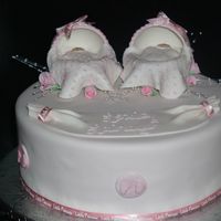 Twin Baby Girls WASC iced w/ BC covered w/ Satin Ice...all decorations are fondant...pearls are non-edible...thanks so much to randel for all her help!!