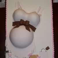 Pregnant Belly Cake 12 x 18 WASC covered w/ BC & Satin Ice Fondant; Belly & Breasts are the same; all Accents are Satin Ice Fondant