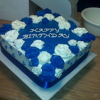 Blue Birthday Cake A cake I did for a fellow teacher. All I had to go on was she likes the color blue. First time doing flowers. All BC except blue inlay on...