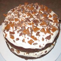 Just "whipped" It Up A two layered mocha cake with whipped cream (mocha flavoured) and broken Skor bits. I should have let it set but we walked out the door to...