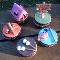 Camping Cupcakes Fondant/gumpaste cupcake toppers. Cupcakes are mint brownies frosted with chocolate ganache.