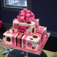 Baby Girl Shower 10" and 6" square tiered cake with pink and brown mmf accents and bow