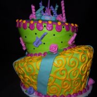 Hannah Montana Topsy Turvy Customer was very specific with what she wanted. Brought me a picture and everything. Topsy turvy cake covered in CBC with fondant accents...