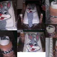 Ole Fart Bugs Bunny This is a carrot cake w/BC icing..there is a sheet cake for the bottom layer and then the character pan of bugs bunny for the top layer......