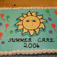 Summer C.a.r.e. This cake was made for a special education summer program. It is a two layer half sheet cake, half chocolate, half yellow, with chocolate...