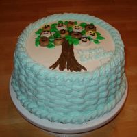 Basketweave B-Day Cake Yellow and chocolate layers filled with raspberry filling. BC icing and decorations.