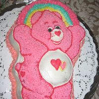 Victoria's 1St Birthday This cake was made for my daughter's 1st birthday. The theme was carebears (love-alot carebear). It is a white chocolate pound cake...