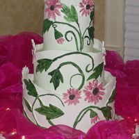 White Chocolate Covered Wedding Cake Chocolate clay with a bit of fondant (3/4 to 1/4 ratio) from Jen's recipe around two tiers of zebra cake and top tier of coconut. Hand...