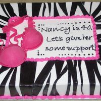 40Th Support Zebra cake with buttercream icing and fondant stripes. Gumpaste bra. Idea for stripes came from a gorgeous cake here on CC!