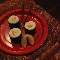 Sushi Dinner My daughter had an asian themed birthday, so we came up with little sushi cakes since not everyone likes sushi and she wanted something...