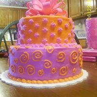 Friends Cake White cake covered in BCD with Choco-Pan/Gumpaste Bow.