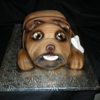 Bulldog Carved from 2 sheet cakes in a class with Bronwen Weber. Covered in fondant and then airbrushed. TFL!