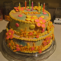 70's Style Groovy Birthday Cake My daughter loves tie-die so I made this cake for her 7th birthday. It's airbrushed in several colors then decorated with royal icing...