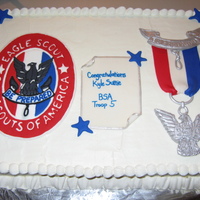 Eagle Scout gum paste badge, color flow seal, buttercream frostingdone for eagle scot ceremony, they sliced it with a sword!