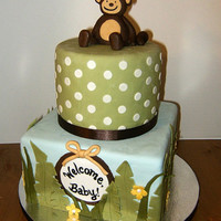 Jungle Themed Baby Shower Cake monkey is made of fondant