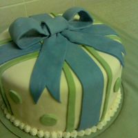 B'day Cake2 After I put dots on, choc cake - fondant bow
