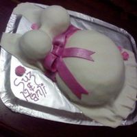 Pregnant Belly Cake Chocolate cake with bc and then mmf. Mmf bow. Thanx for al the inspiration I got from al the belly cakes on cc. Quite a fun cake to make...