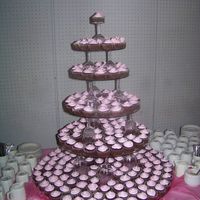 Pink Cupcake Tower Pink cupcake tower. Chocolate cc with American frosting. There were more than 300 cc on there if I remember correctly :)