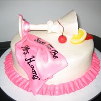Bachelorette Cake Fondant covered cake with Gumpaste Cosmopolitan glass, cherry, lemon slice, fondant drape with colored piping gel liquid & buttercream...
