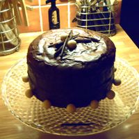Chocolaty Chocolate a very rich chocolate cake decorated with chocolate fudge icing and chocolates