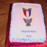 Eagle Scout This is a half white, half chocolate cake. FBCT BSA emblem. Used faux fondant icing, which was whiter than the FBCT. Red cake glitter on...
