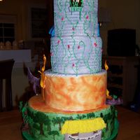 Sleeping Beauty Cake- Back Here is the back of my Sleeping Beauty Cake. you can much more clearly make out the window and flower box on the top tier.