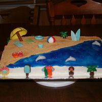 Beach Cake This cake was for my son's fifth grade teacher who loves the beach. The sand is graham cracker crumbs, ocean is piping gel. The border...