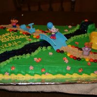 Dora The Explorer I kind of used several cakes I viewed on here to give my customer a truly unique cake. Piping gel made the water, vanilla wafer crumbs made...