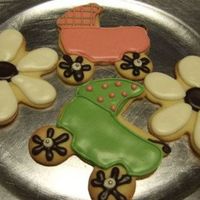 Baby Strollers And Daisies I did these for a baby shower. Pink and green were the theme (my pictures show a terrible color of these cookies though!). Sugar cookies...