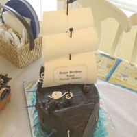 Pirate Ship White cake with MMF. Accents are all MMF. Sails are paper.