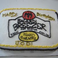 Bacardi Breezer sheet cake, decorated from the label of a bacardi breezer label, Island Pineapple.