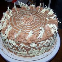 Chocolate Hazelnut With White Chocolate Accents. This cake tasted amazing. When I tasted it, I no longer cared what it looked like! The filling was nutella. The frosting was a made up last...