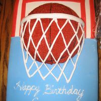 Hoop Dreams Basketball birthday cake. Buttercream Icing and Fondant. Soccer ball pan on top of 12x18 sheet.