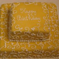 Corporate June Birthday Cake vanilla cake with lemon curd filling. covered in fondant. royal icing scroll work. TFL!