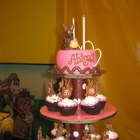 Cupcake Stand for my daughter's birthday. top tier fondant decorations. royal icing kangaroos on cupcakes. TFL!