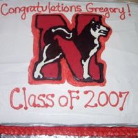 Northeastern University Graduation Cake I made the school logo using a chocolate transfer.