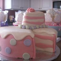 Childrens Birhday Cake First time doing this 'slice' cake. Very fun to do, but that one piece gave me a tough time. I think the fondant was too heavy...