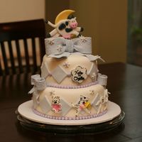 Kate & Charlie/ Hey Diddle Diddle This cake is based on Adven68's cake...for my sister's twins' first bday. Gumpaste bows and cow/moon, MMF for the rest....