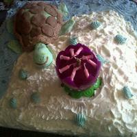 Turtle Island A birthday cake for my turtle mad daughter. Madeira cake in tow layers covered in buttercream icing and a fondant turtle.