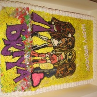 Bratz Cake Frozen Buttercream Transfer, all buttercream icing and crushed candy for border around the girls.