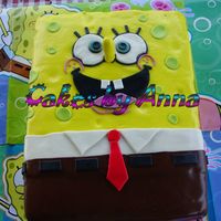 Sponge Bob 2 butter 11x15 cakes iced with buttercrean french vanilla frosting and covered with MMF.