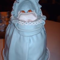 Twin Baby Shower This cake was for a shower for a woman having twin boys. The bottom is all cake, the basinette is chocolate covered in fondant.