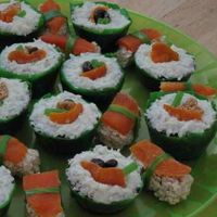 "sushi" Cupcakes Here's my interpretation of "sushi" in cupcakes and rice krispy treats.... they were fun to make