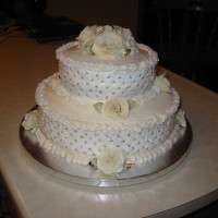 Shower Cake With Chocolate Roses diamond pattern with chocolate roses on buttercream