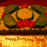 And His Name Shall Be Called I made this cake for our church December birthdays. It's buttercream with royal icing poinsettias, lettering, & snowflakes.