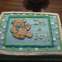 Teddy Bear Baby Shower Cake Teddy Bear is FBCT and the rest is all buttercream 12x 18 cake