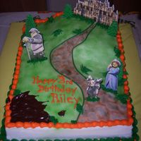 Shrektacular Made this for my son's 3rd birthday party. 11x15" iced in buttercream with airbrushed grass and cobblestone path. Tip 233...