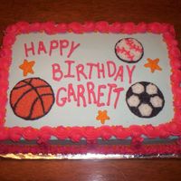 Sports Balls All buttercream. Made imprinted circles with different sized drinking glasses, then freehanded the designs.